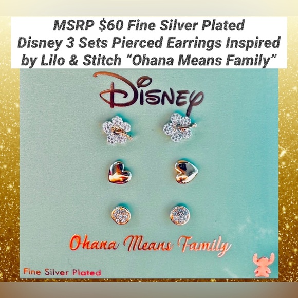Disney Jewelry - Disney Pierced Earring 3 Sets Lilo & Stitch Hibiscus Heart & Circle MSRP $60 NWT
